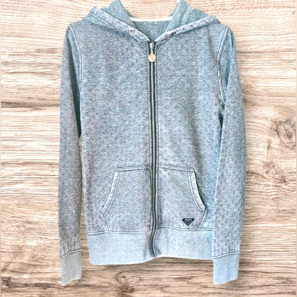 Roxy Pink Polka Dotted Zip Up Hoodie